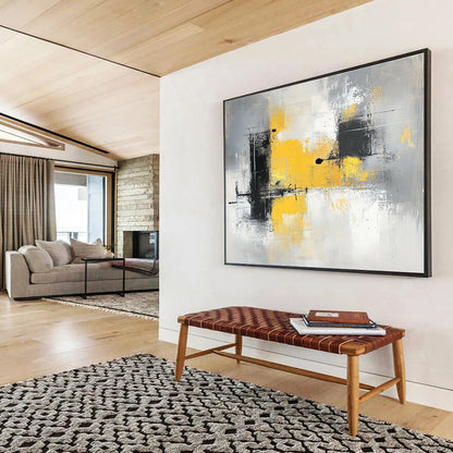 Yellow - Gray Abstract Strokes Art for Contemporary Office Lounge & Minimalist Home Gallery SC241