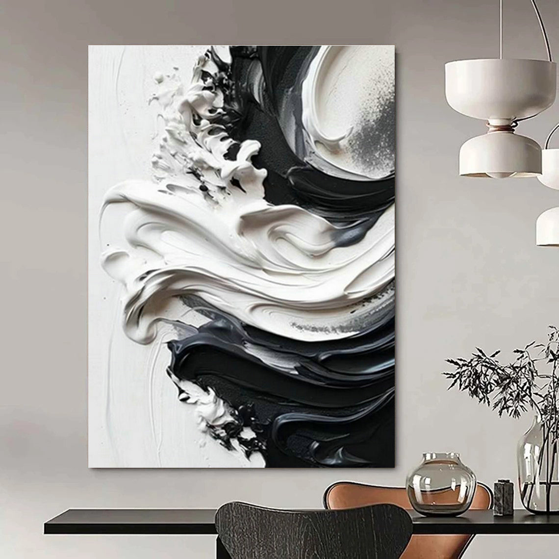 Black - White Flowing Abstract Art for Bedroom & Office DLZ0371