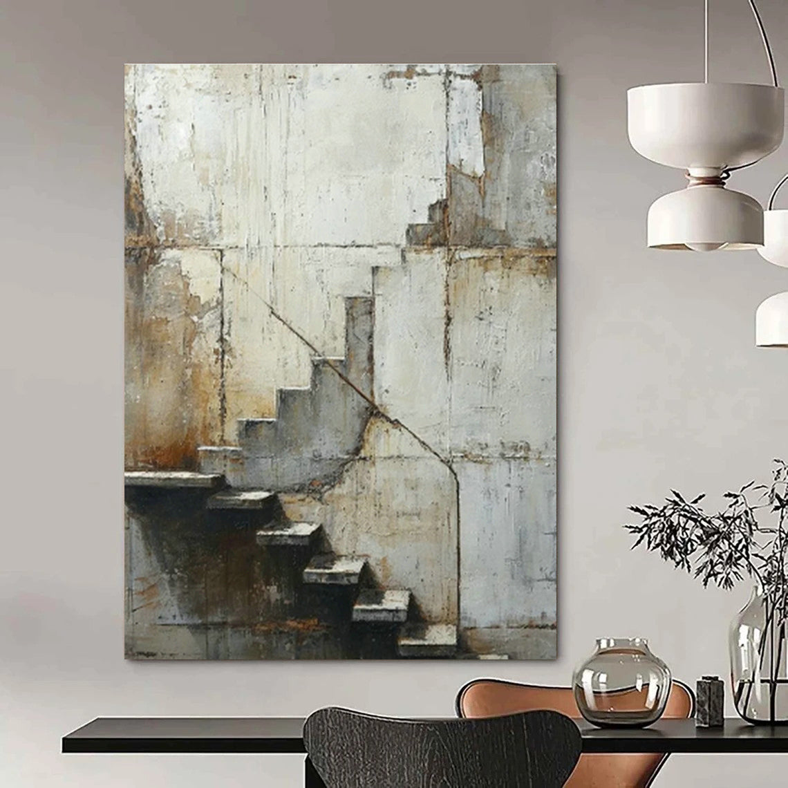Weathered Wall & Stairs Realistic Art for Living Room & Office Hallway DLZ0523