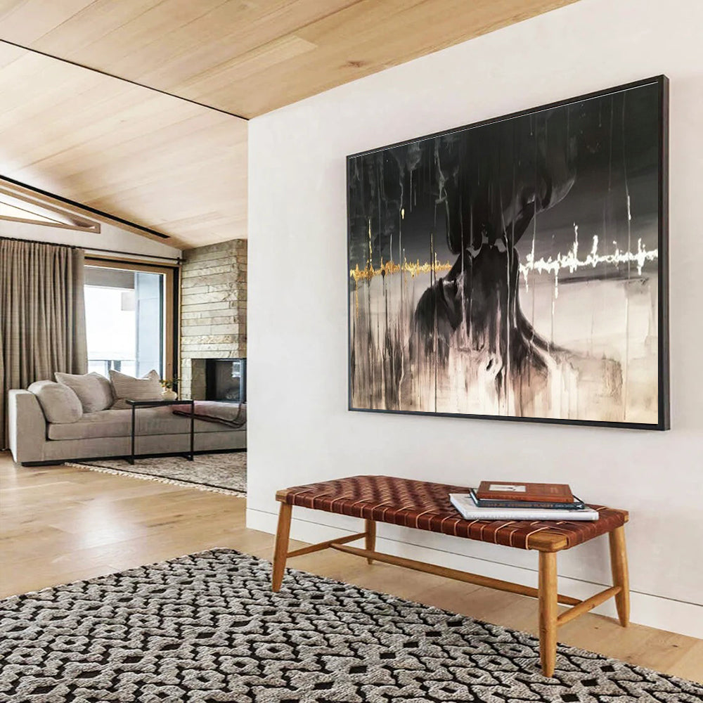 Black - Gold Abstract Art for Luxury Hotel Rooftop Bar Decor DLZ3284