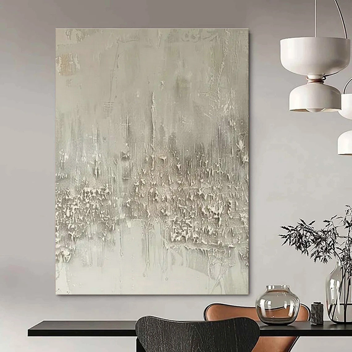 Gray - White Textured Abstract Art for Scandinavian - Style Bedroom & Art Therapy Space DLZ1744