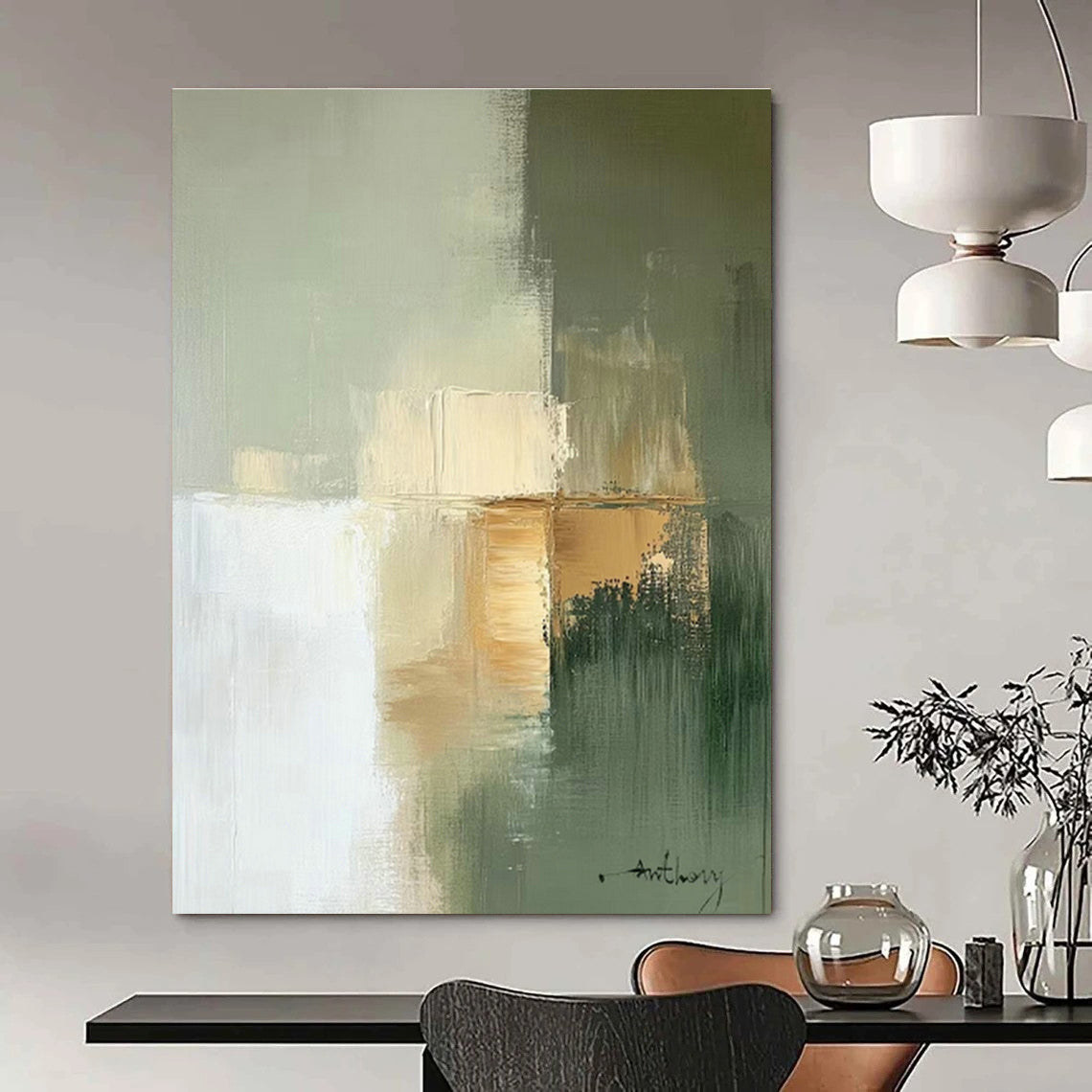Light Green Gradient Abstract Art for Minimalist Bedroom & Spa Relaxation Area DLZ0781