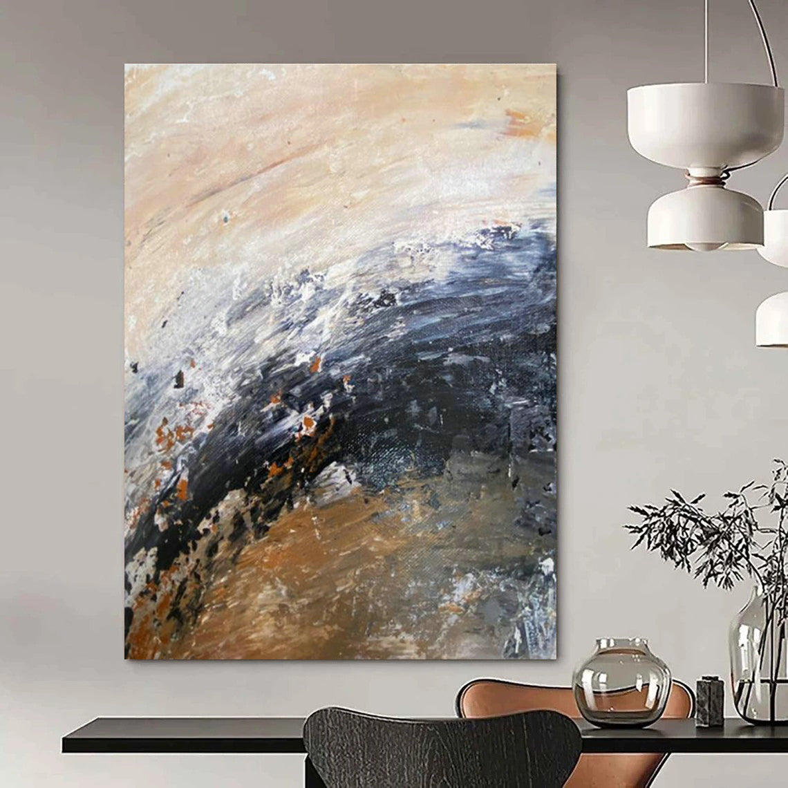 Brown - Black Abstract Art for Industrial - Style Loft Apartment Living Room Walls DLZ0008