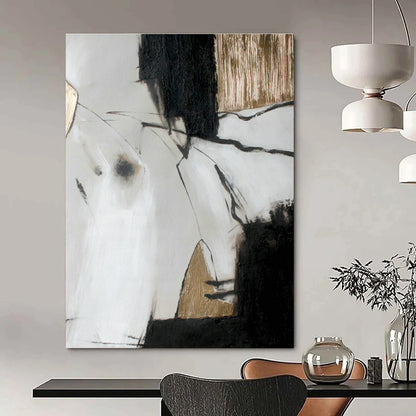 Black, White, and Gold Abstract Art for Luxury Hotel Lobby & High - End Jewelry Store DLZ1012
