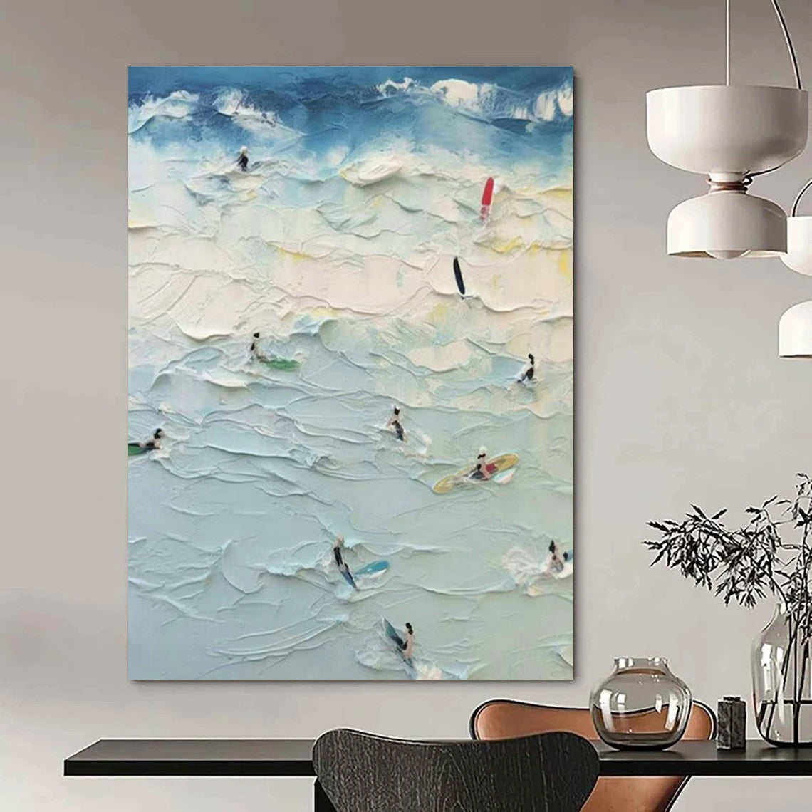 Thick - Painted Beach Surfers Art for Coastal Café & Beach House DLZ1972