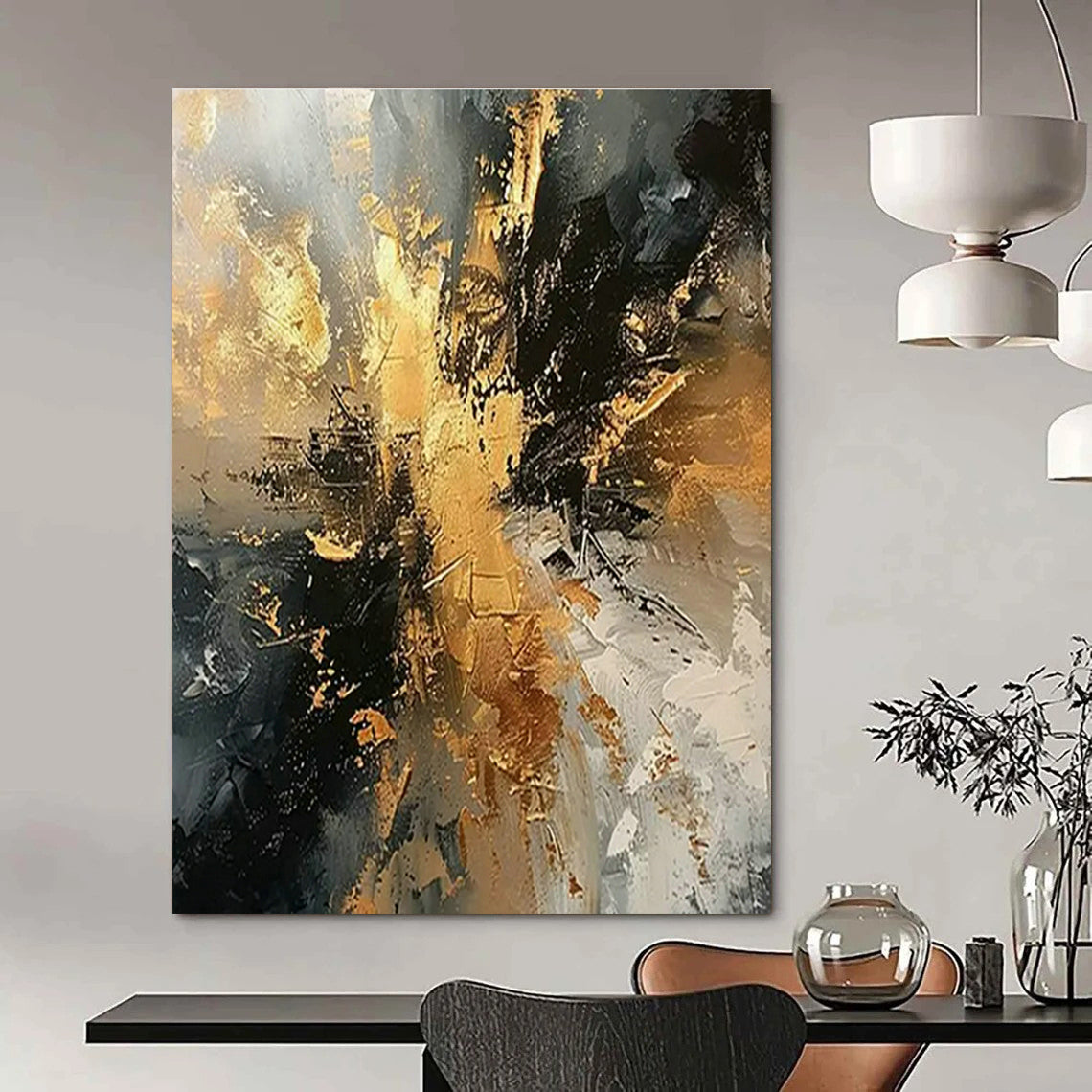 Gold - Gray - Black Abstract Art for Trendy City Bar & Corporate Executive Office DLZ1748