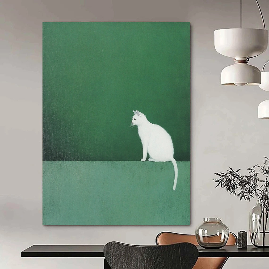 Solitary White Cat for Cozy Reading Nook & Pet - Lover’s Living Room STSC1249