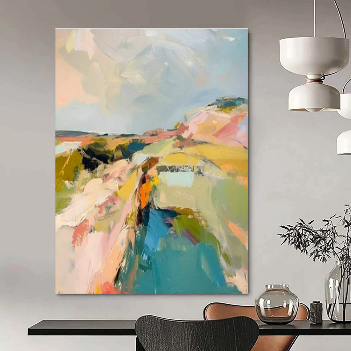 Colorful Abstract Landscape for Bohemian Home Living Room & Artistic Bed - and - Breakfast DLZ1574