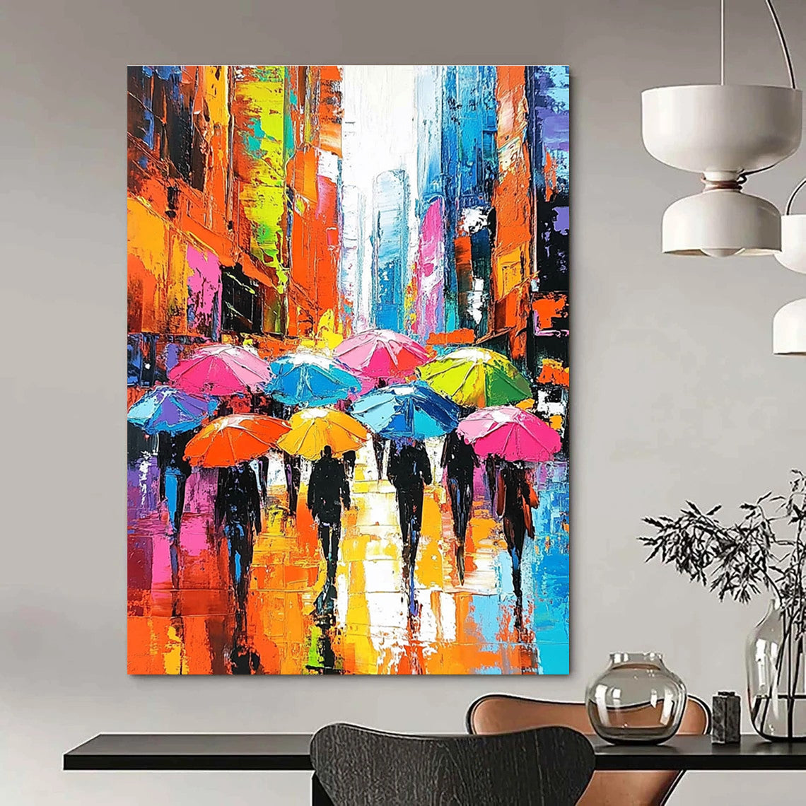 Colorful Umbrella Cityscape for Trendy City Apartment & Art - Loving Café STSC849