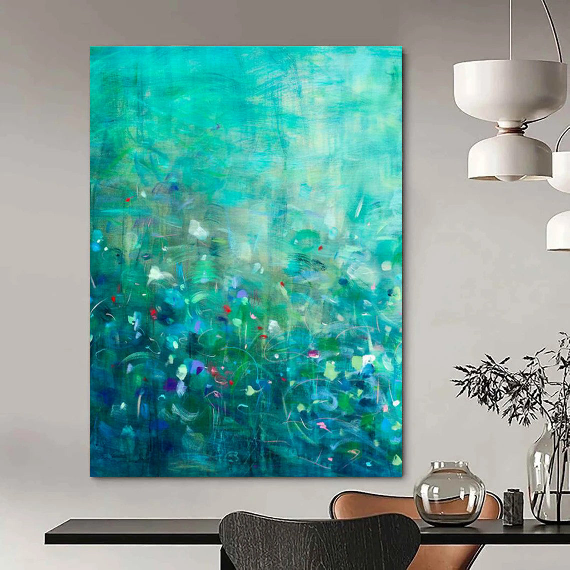 Green - Blue Floral Art for Spa Wellness Center Relaxation Zones DLZ0158