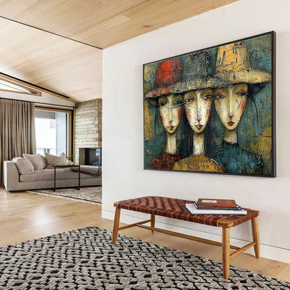 Hat - Wearing Figures Art for Bohemian - Style Coffee Shop Nooks DLZ3147
