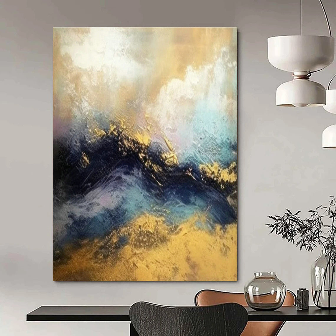 Gold - Blue Wave Abstract Art for Beachfront Resort & Luxury Yacht Club DLZ1812