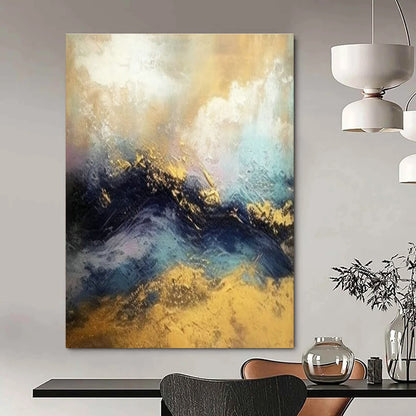 Gold - Blue Wave Abstract Art for Beachfront Resort & Luxury Yacht Club DLZ1812