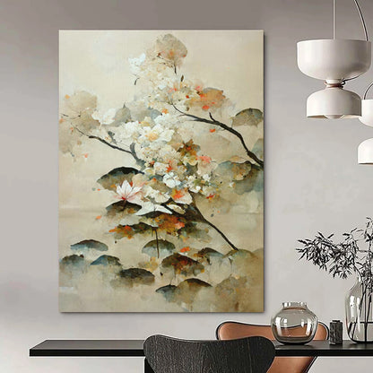 Watercolor Floral Abstract Art for Asian - Inspired Home Tea Room & Botanical Art Gallery DLZ1618