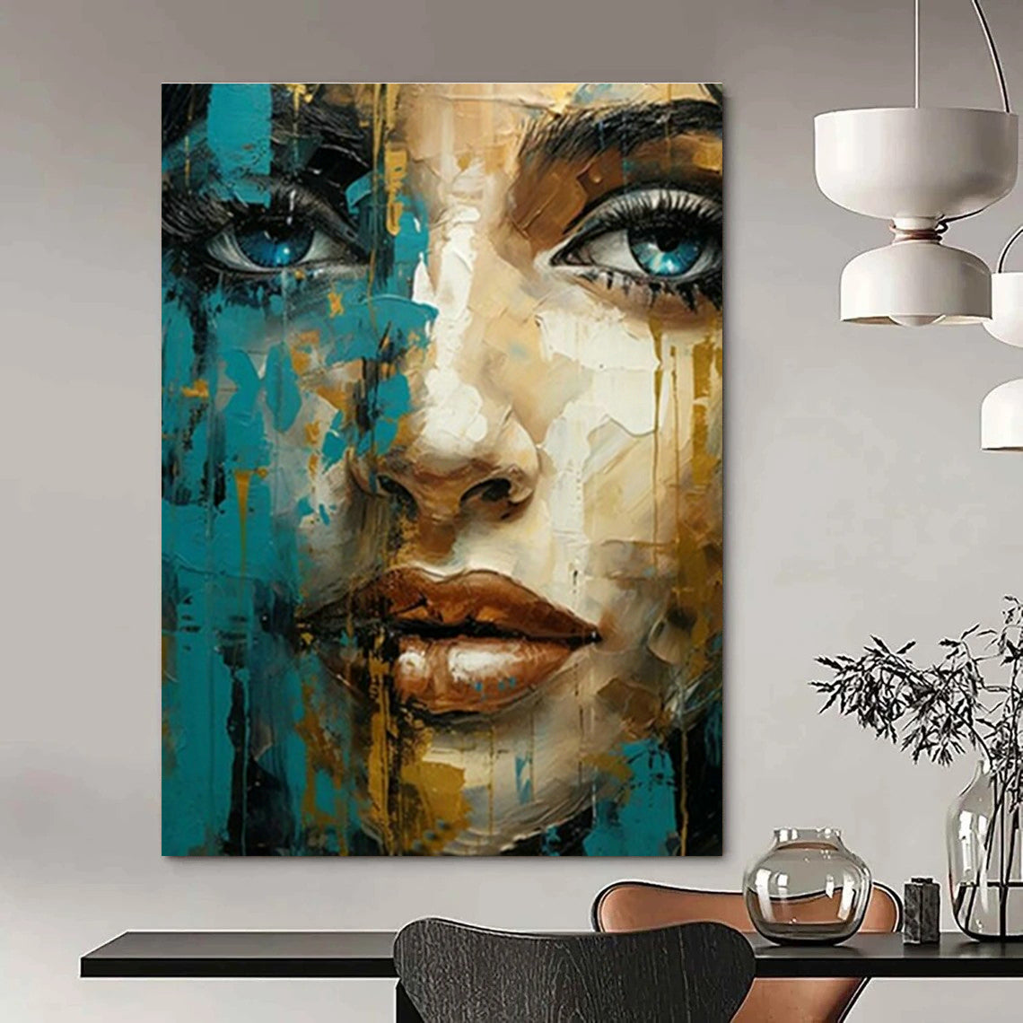 Colorful Abstract Face Art for Bohemian - Style Hair Salon & Creative Studio Loft DLZ1546