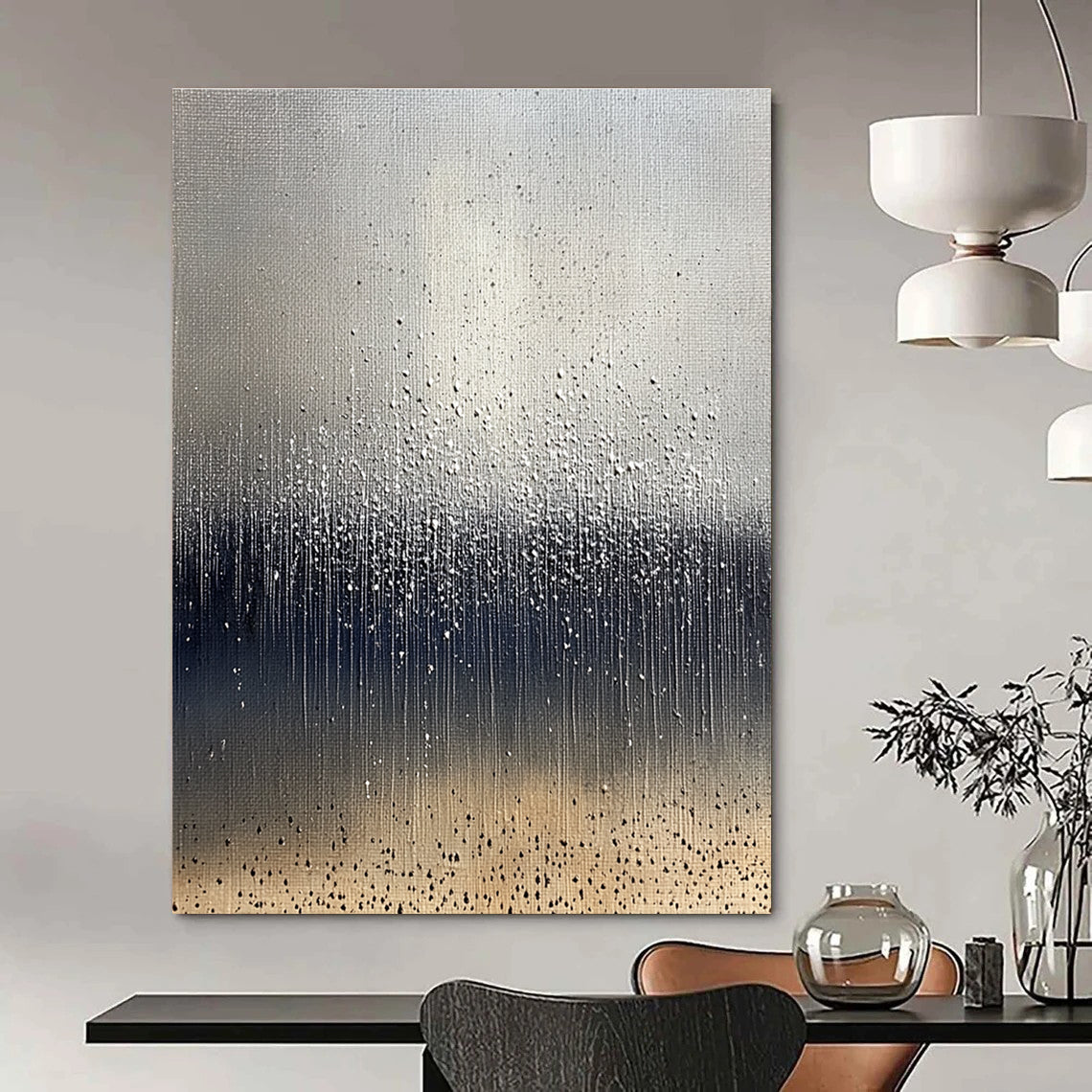 Silver Drip Abstract Art for Contemporary Gallery & Modern Office Lobby STSC1399