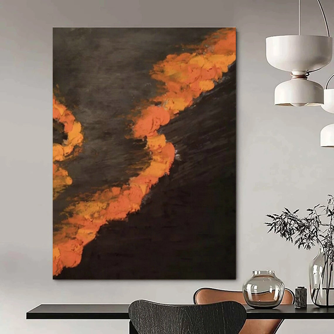 Black - Base Orange Wave Abstract for Urban Art Studio & Late - Night Diner DLZ0968