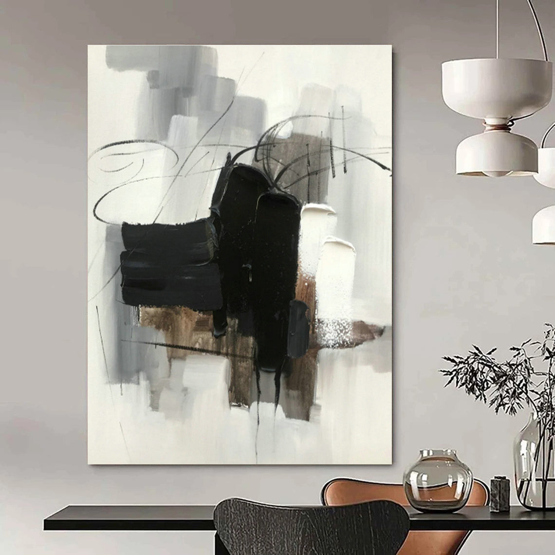 Black - White - Gray Abstract Painting for Minimalist Office & Art Gallery Corridor DLZ1282