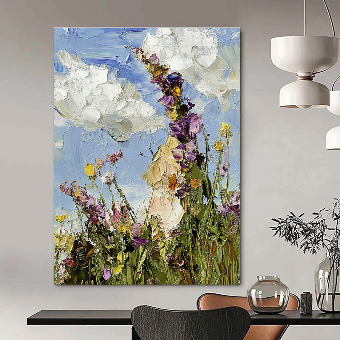 Wildflower Field with Clouds Art for Countryside - Inspired Kitchen & Nature - Themed Yoga Studio STSC1367