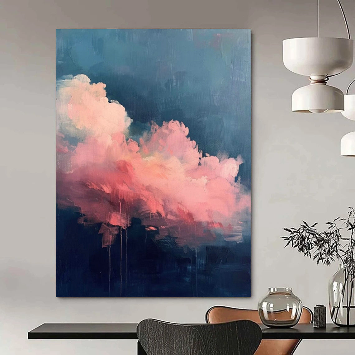 Pink Clouds on Dark Blue Abstract Art for Spa & Home Lounge DLZ0584