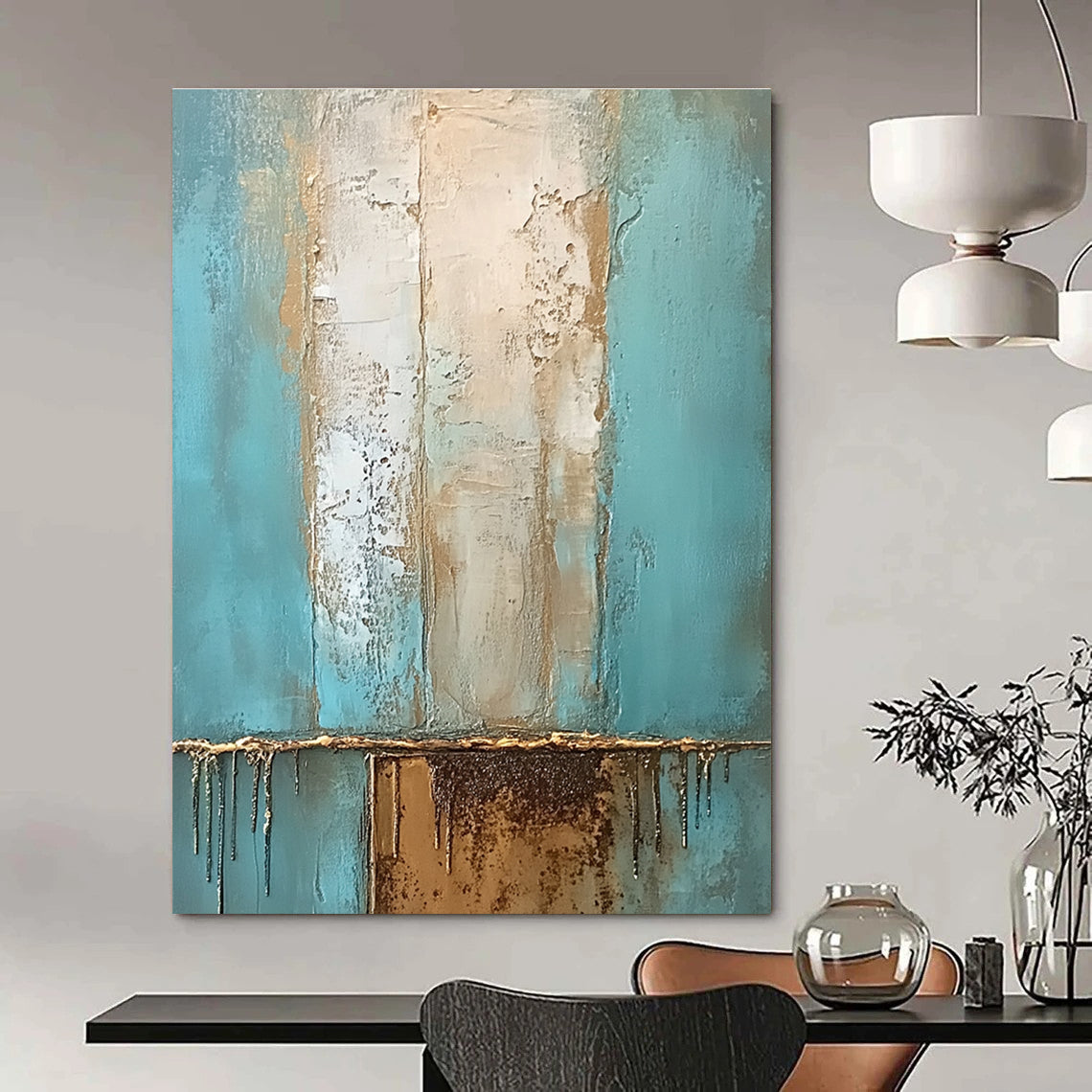 Teal and Gold Textured Abstract for Luxury Hotel Lobby & Art Deco - Themed Space STSC602