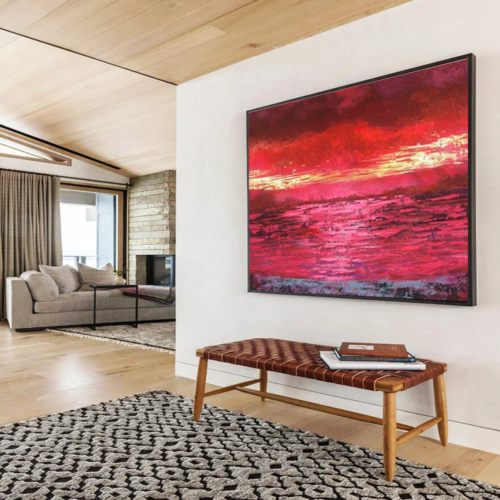 Red Sunset Abstract Art for Romantic Beachfront Restaurant Walls DLZ2575
