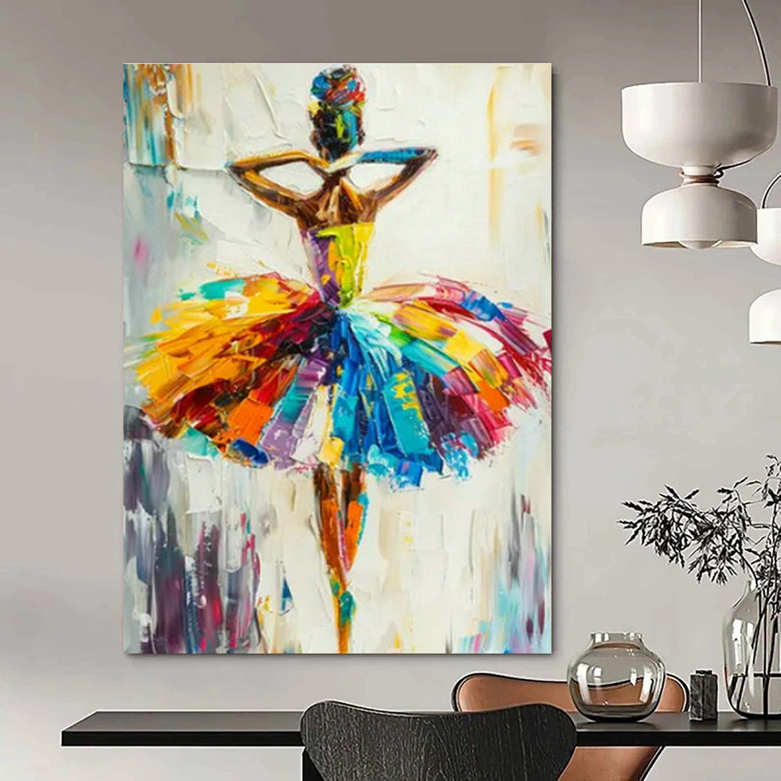 Colorful Ballerina Impasto Art for Dance Studio & Bohemian Bedroom DLZ1461