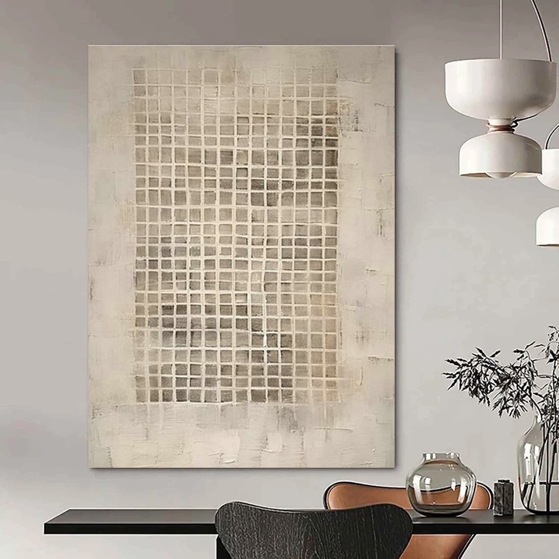 Gray - Grid Abstract Art for Minimalist Home Study Nooks DLZ0128