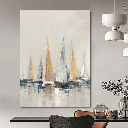 Gold - Accented Sailboat Art for Nautical Club Lounge & Coastal Hotel Lobby DLZ1423