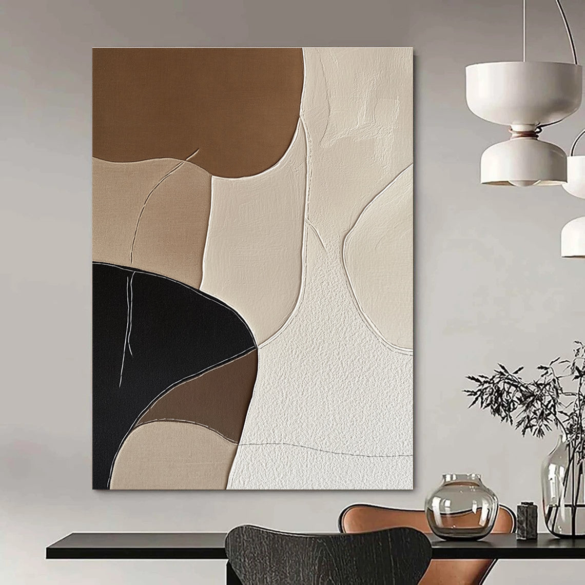 Brown and Beige Abstract Forms Art for Minimalist Living Room & Sophisticated Office Reception STSC1337