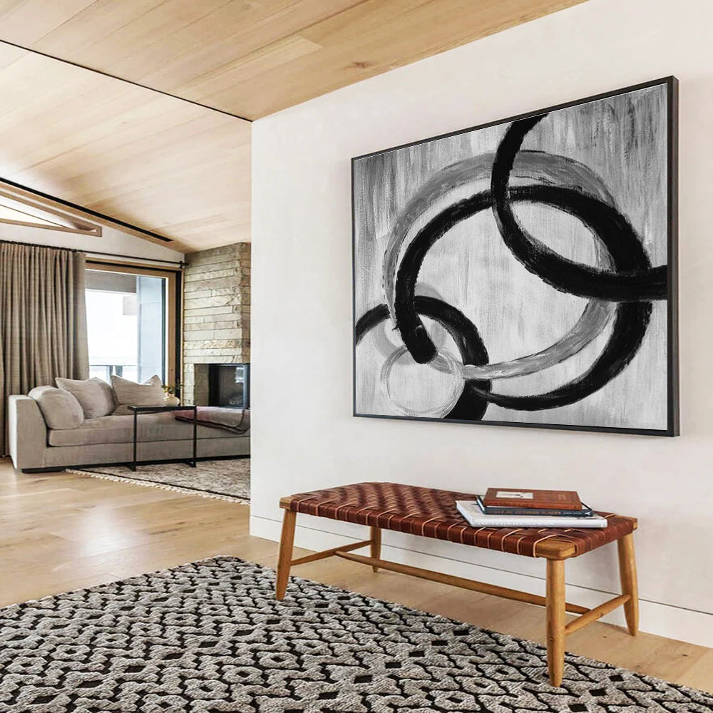 Black - White Circular Abstract Art for Minimalist Living Room Walls DLZ2559
