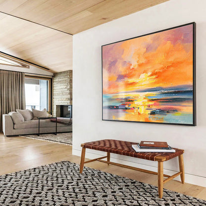 Vivid Seaside Sunset Abstract Art for Coastal - Themed Living Room DLZ2803