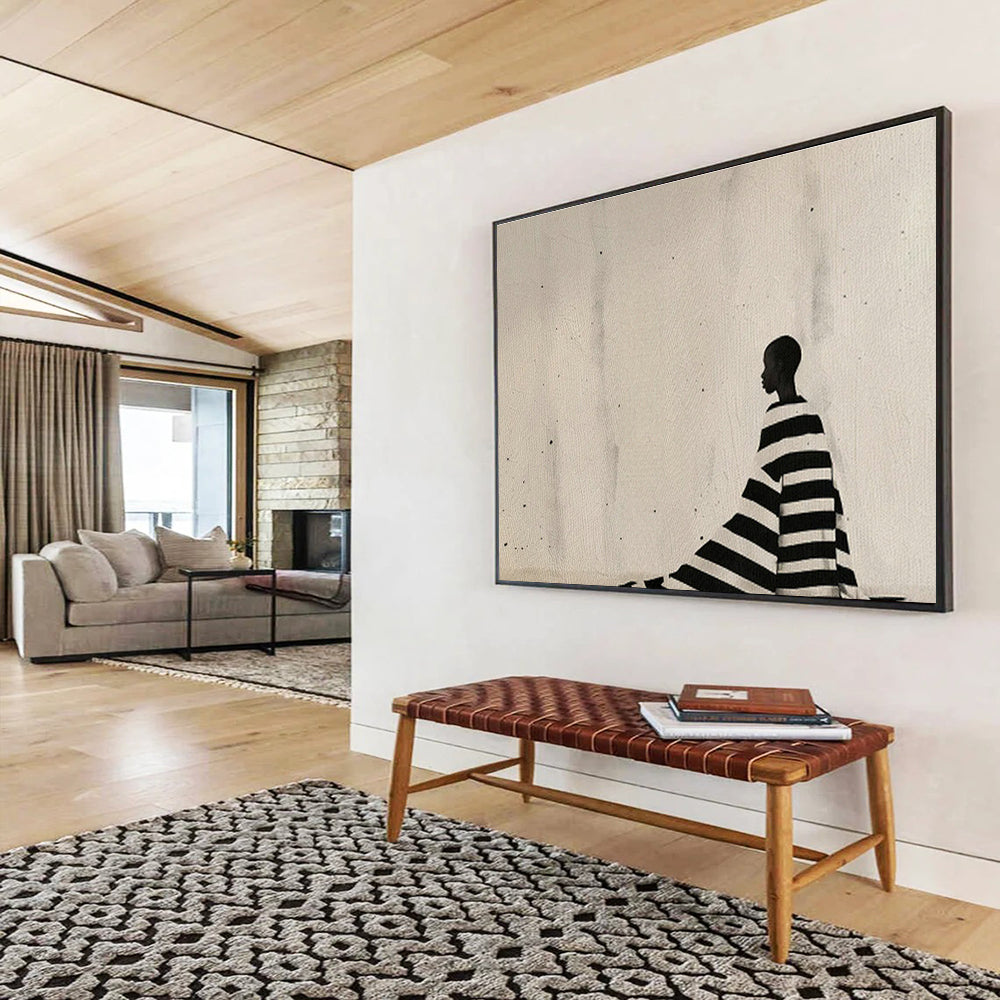 Black - and - White Stripe Silhouette Art for Minimalist Gallery Exhibition Spaces DLZ2612