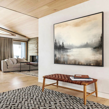 Misty Forest Lake Abstract Art for Serene Bedroom Retreat DLZ2713