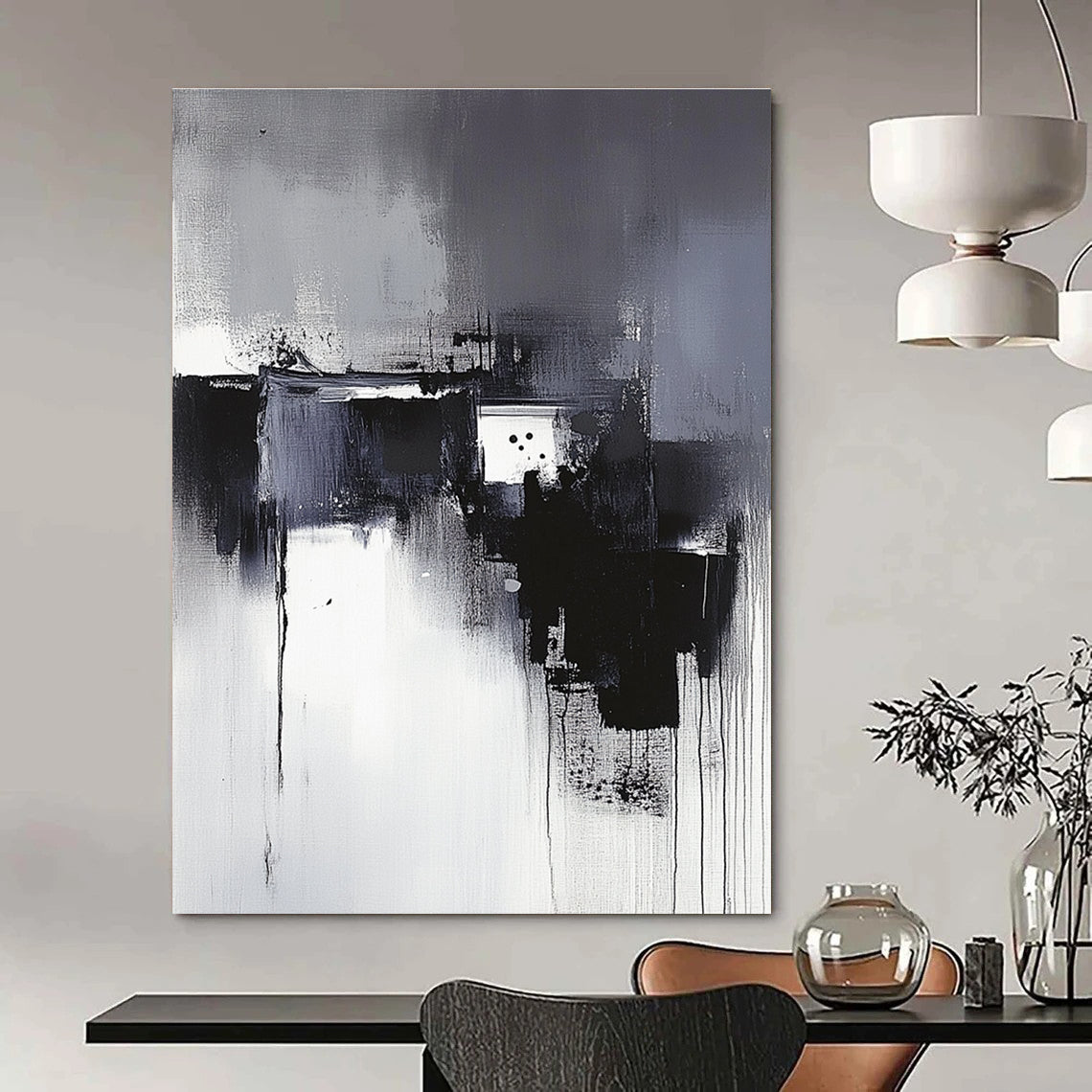 Black and White Abstract Drips for Industrial - Chic Loft & Dramatic Entryway STSC617
