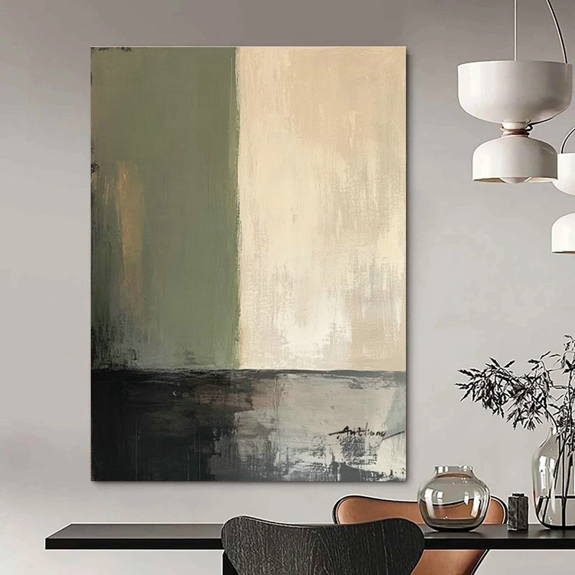 Green - Beige Abstract Art for Nature - Themed Spa & Scandinavian Home DLZ0795