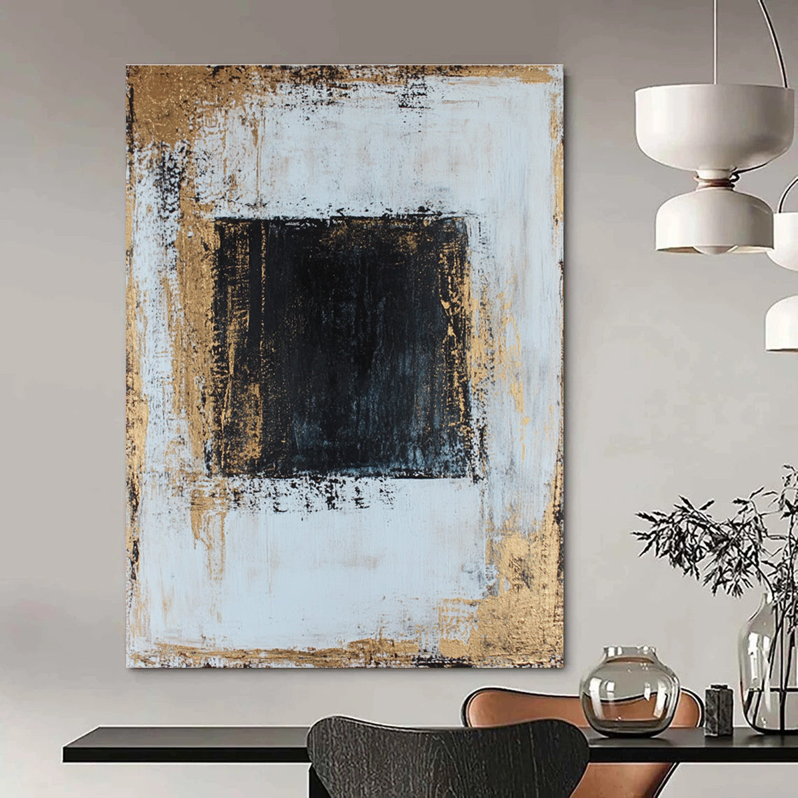 Black and Gold Square Abstract for Contemporary Gallery & Upscale Office STSC382