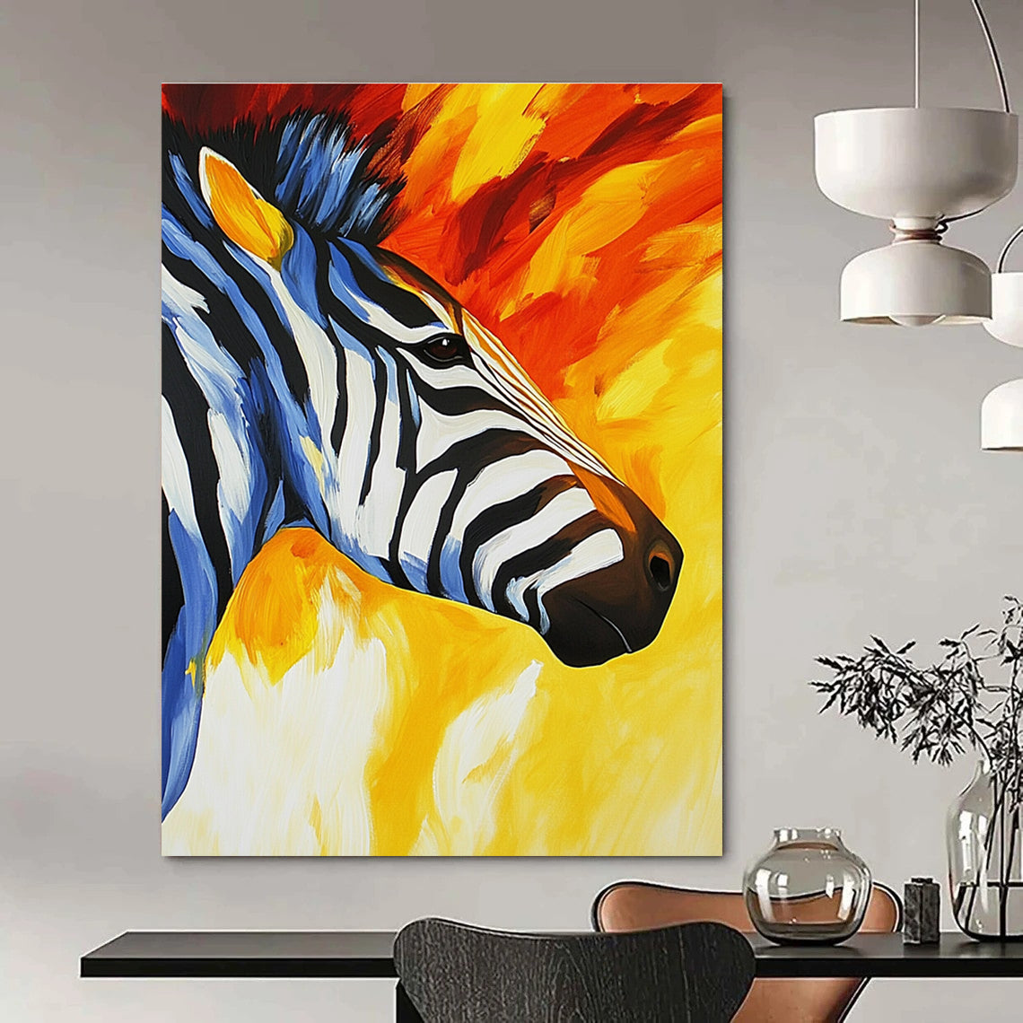 Vibrant Zebra Portrait for Exotic Animal - Themed Lounge & Creative Art Studio STSC961