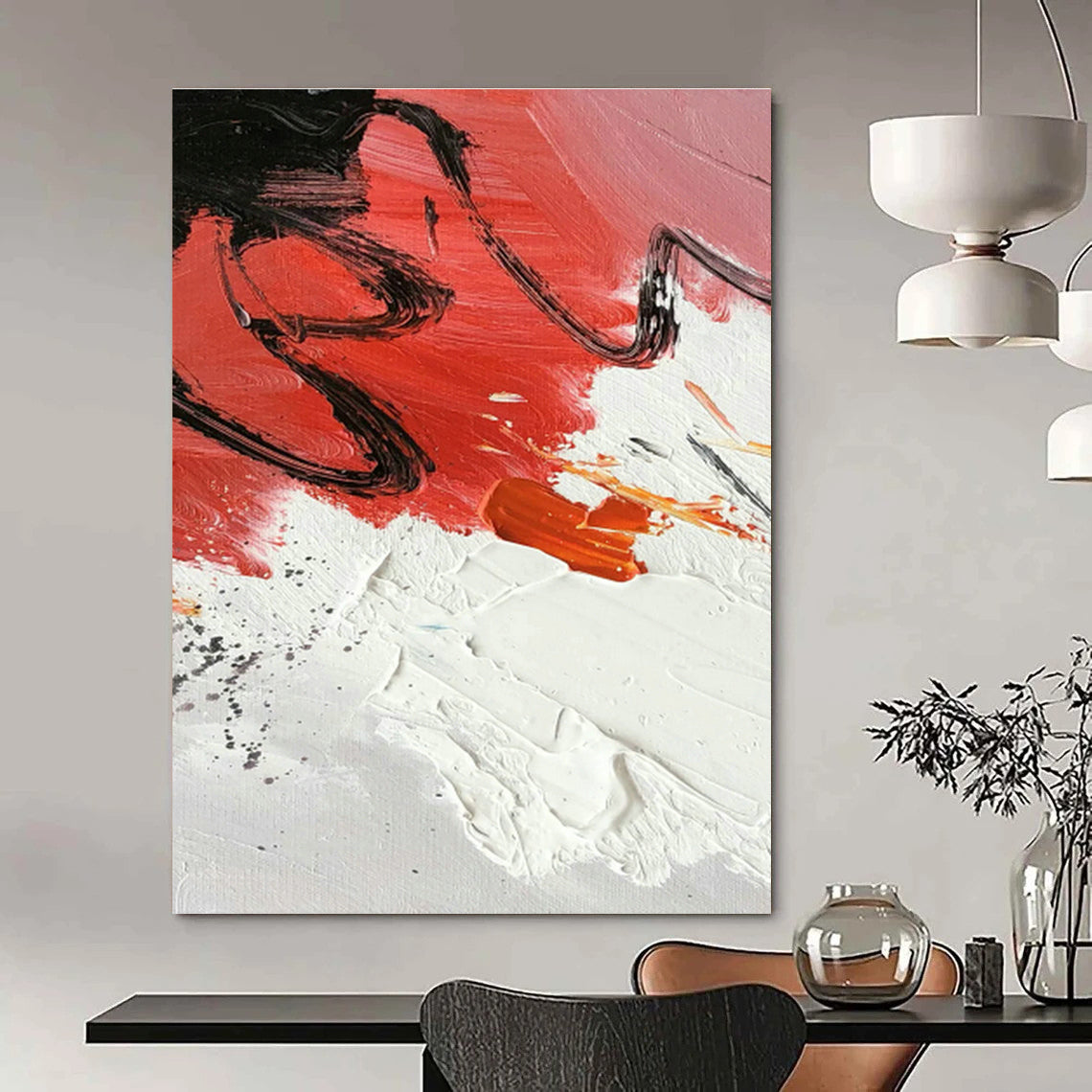 Red - White - Black Abstract Painting for Industrial Loft & Contemporary Art Gallery DLZ1297