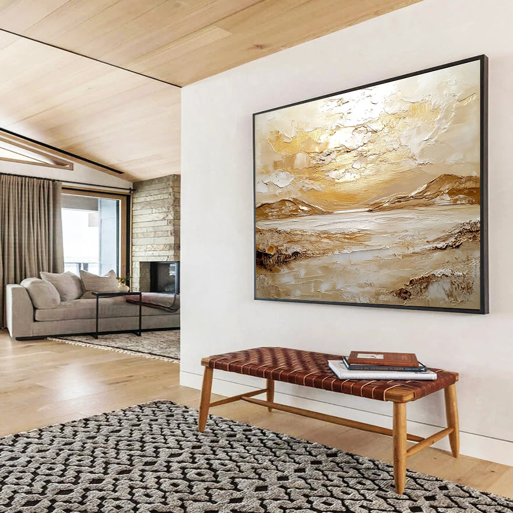 Golden Textured Landscape Art for Sophisticated Living Room & Art Gallery SC482