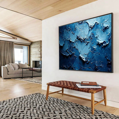 Deep Blue Textured Abstract Art for High - End Jewelry Store Showrooms DLZ3142