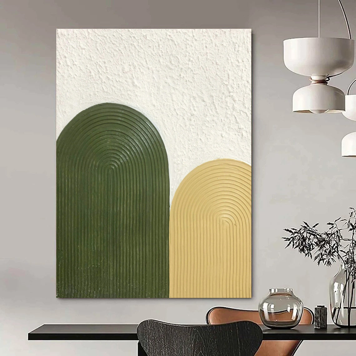 Green - Yellow Relief Art for Mid - Century Kitchen & Outdoor Café DLZ1183