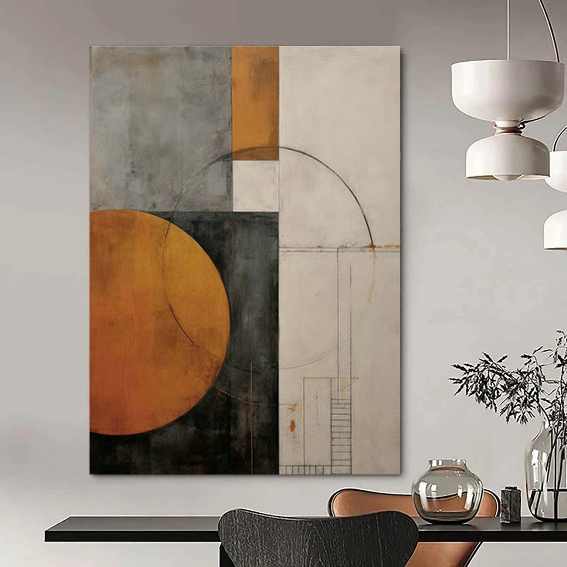 Geometric Abstract in Earth Tones for Industrial - Style Home & Minimalist Art Gallery DLZ2121