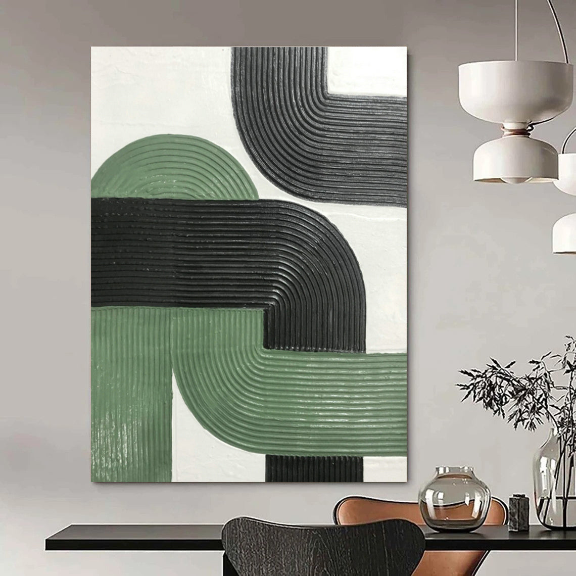 Green - Black Relief Art for Modern Minimalist Bedroom & Urban Art Gallery DLZ1178