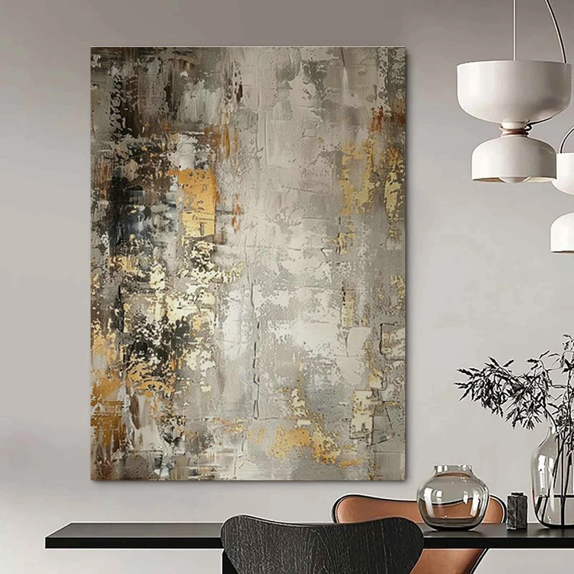 Gray - Gold Abstract Art for Corporate Executive Offices DLZ0123