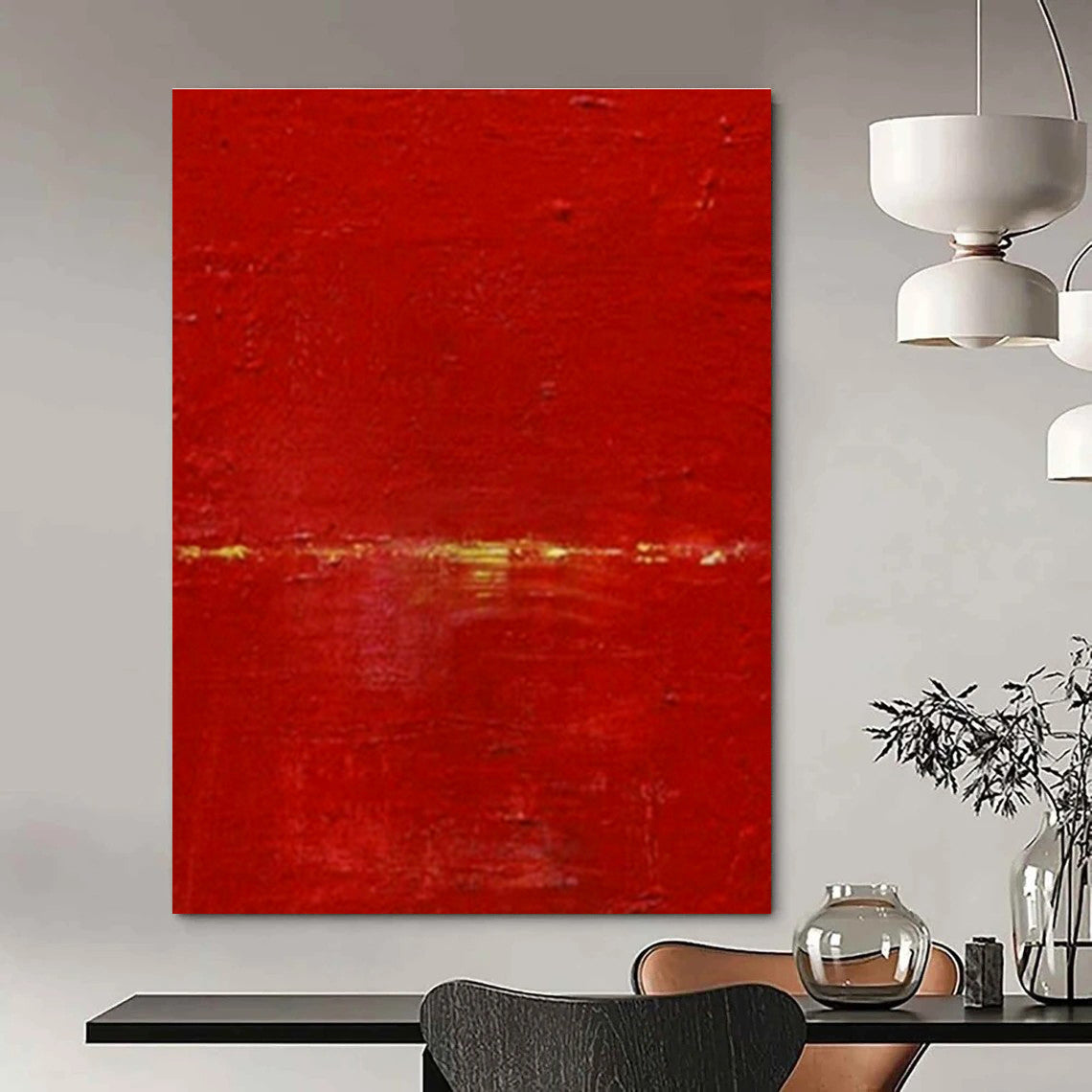 Bold Red Minimalist Art for Modern Office Lobby & Dramatic Dining Room DLZ1992