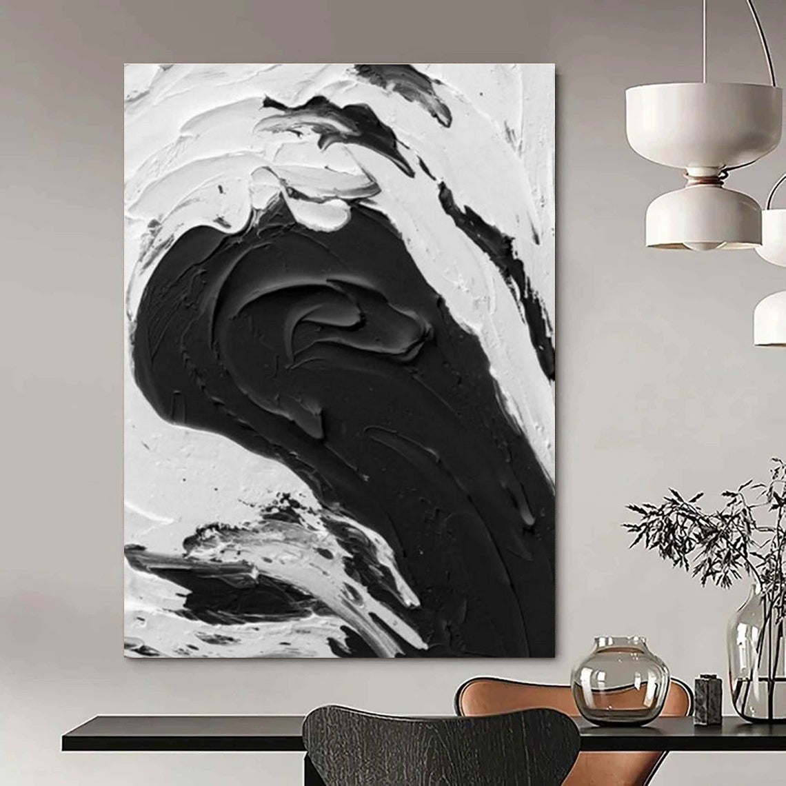 Black - White Dynamic Texture Art for Contemporary Art Space & Fashion Boutique DLZ2379