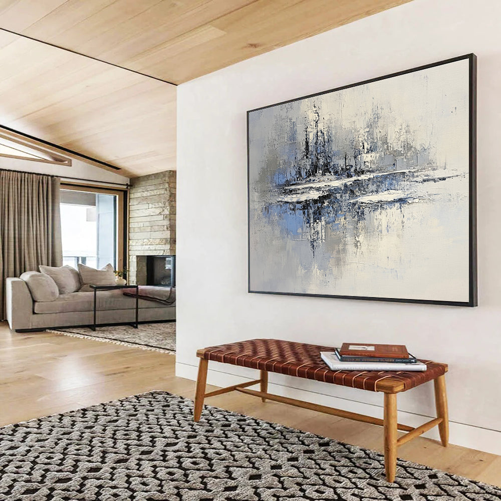 Frosty Landscape Reflection Art for Winter Lodge & Minimalist Ski Resort SC158