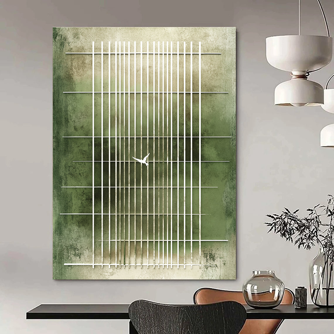 Bird in Grid Art for Minimalist Study & Philosophical Library STSC1216
