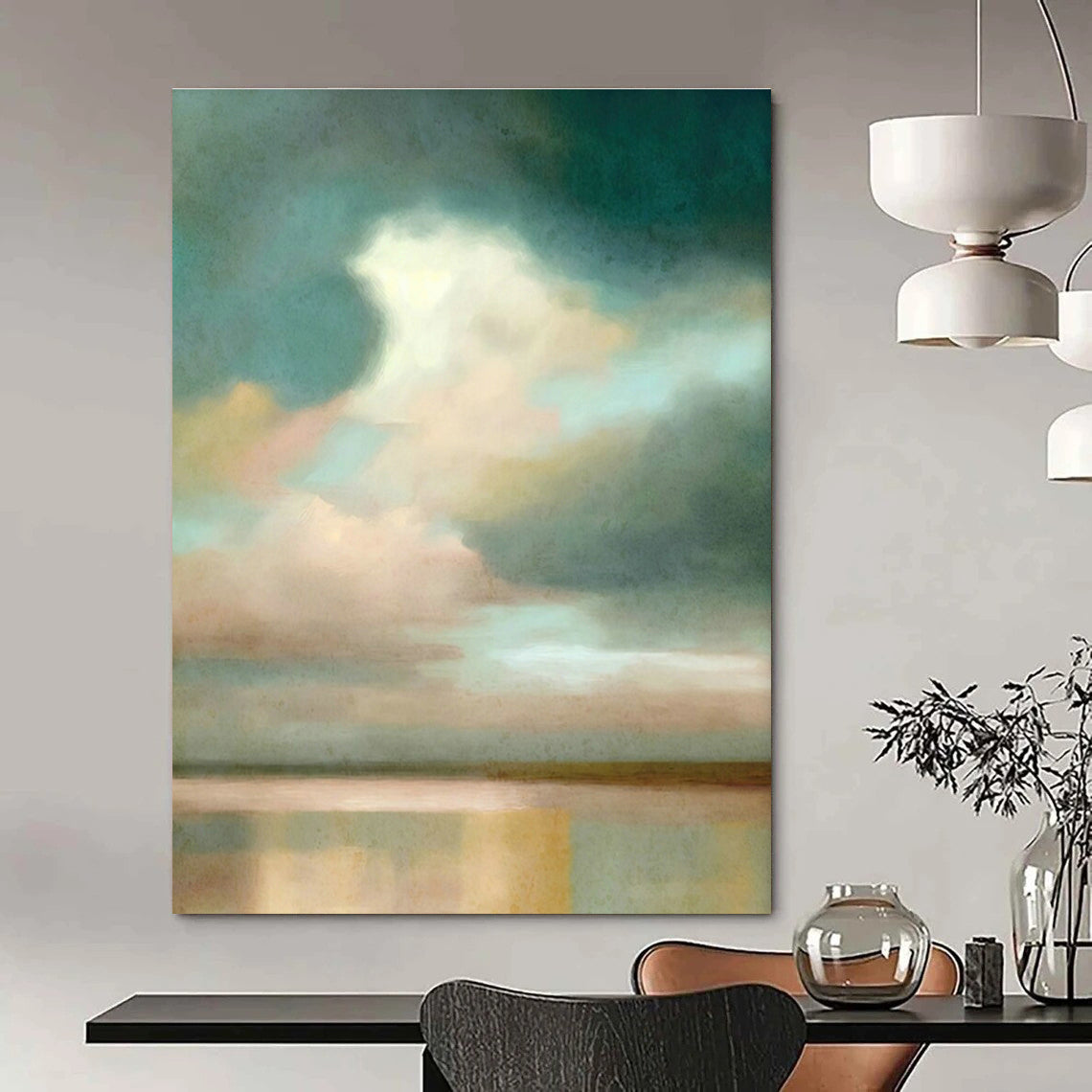 Misty Sky & Water Landscape Art for Serene Meditation Room & Coastal Home Office DLZ1364
